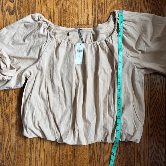 Anthropologie Neutral Tan Cotton Balloon Sleeve Cord Appliqué Boho Top NWT S - Picture 6 of 7